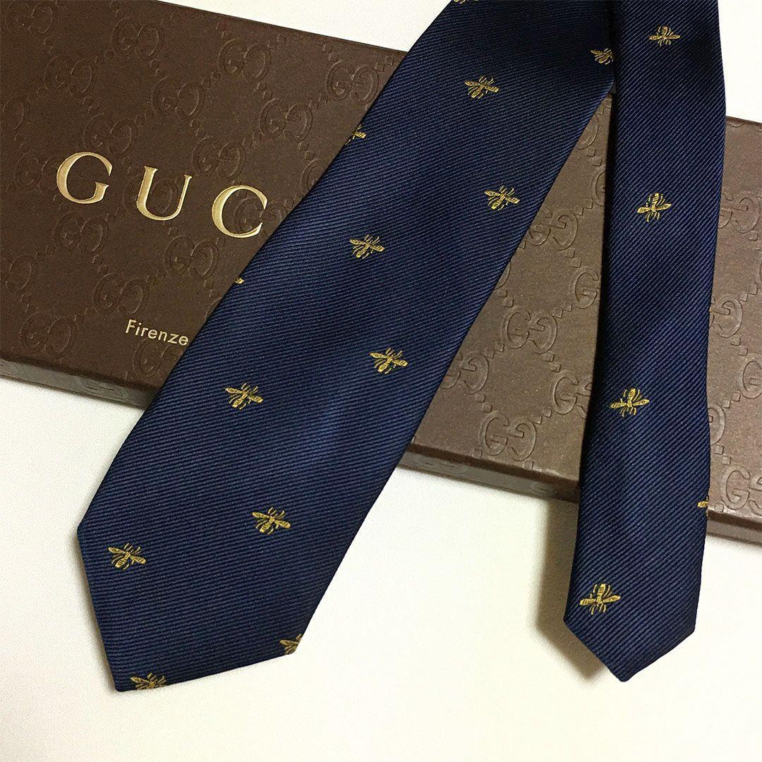 未使用級 グッチ GUCCI ネクタイ ネイビー 蜂 Bee ハチ グッチ