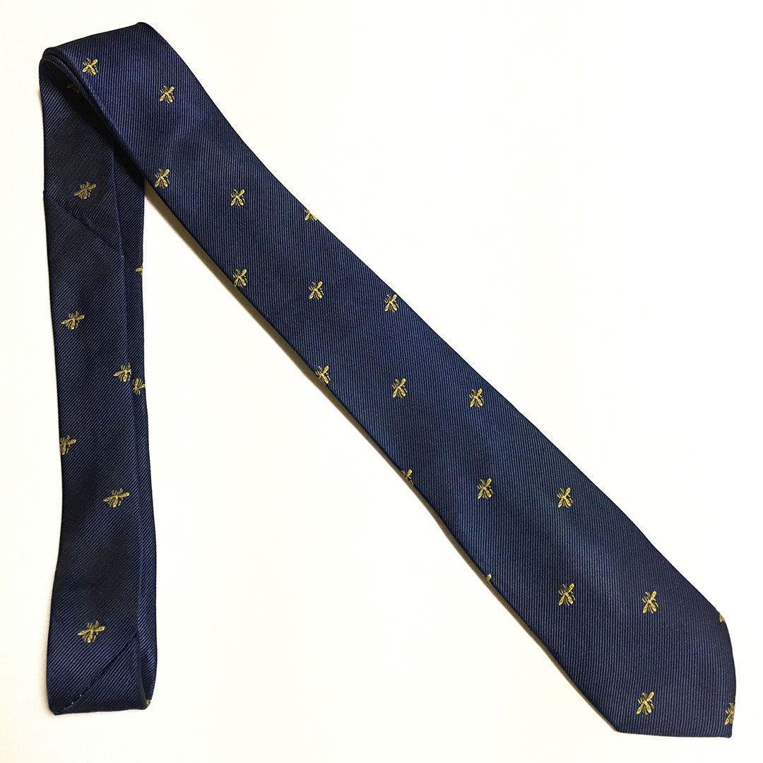 未使用級 グッチ GUCCI ネクタイ ネイビー 蜂 Bee ハチ グッチ