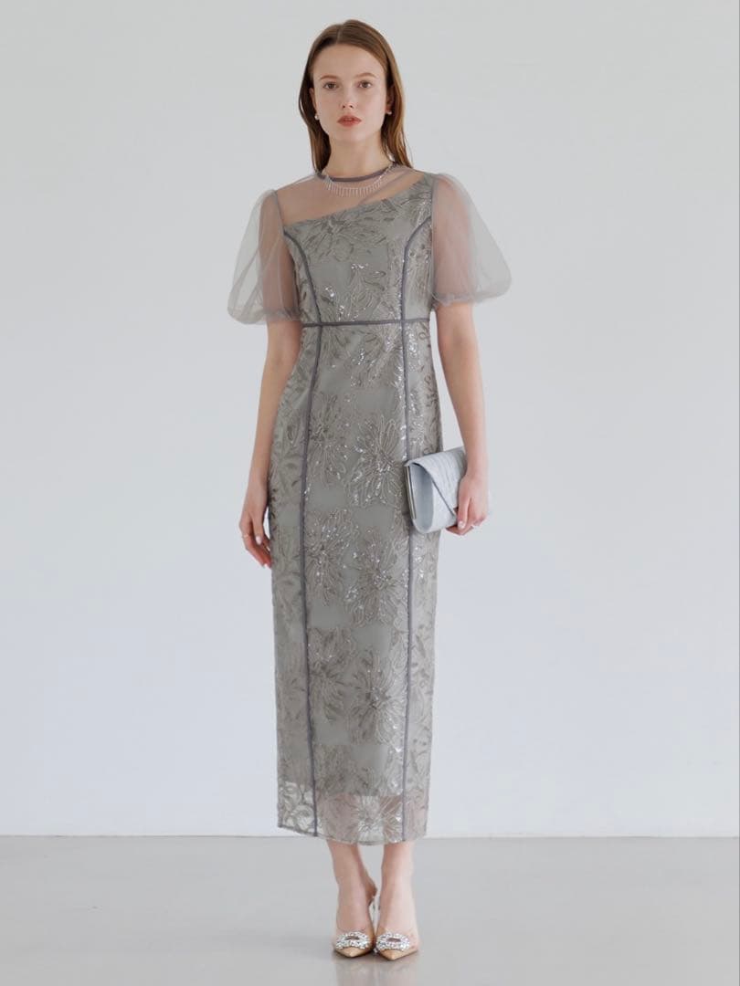 アシンメトリーシアーフラワーワンピースドレス結婚式二次会パーティー成人式デート