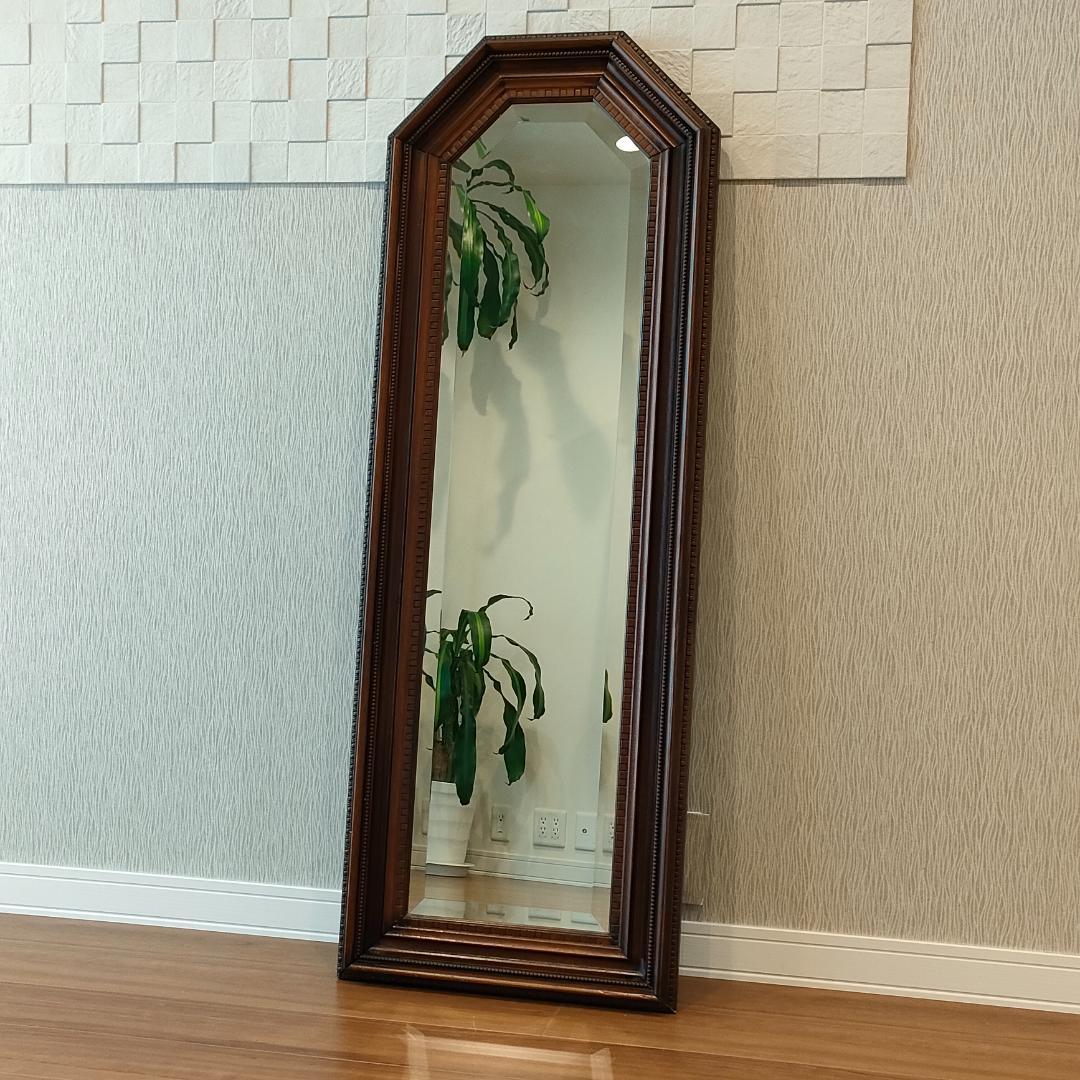 イタリア製　ミラー　姿見　アンティーク　木製フレーム