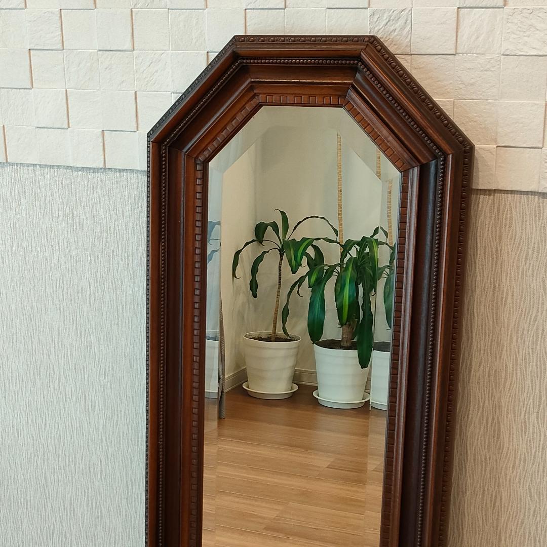 イタリア製　ミラー　姿見　アンティーク　木製フレーム