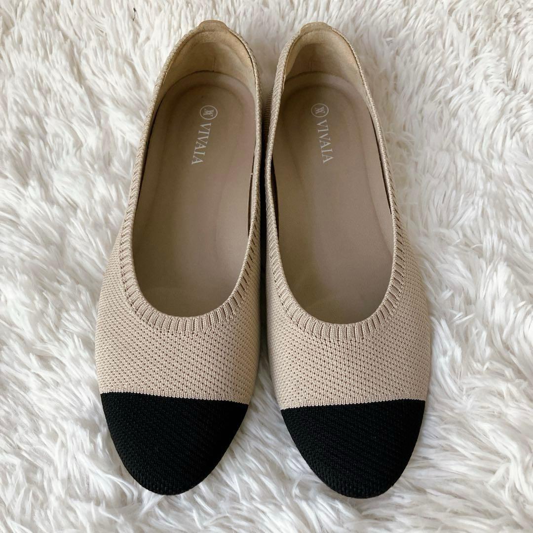 VIVAIA 38 24cm ニットパンプス バイカラー ベージュ ビバイア