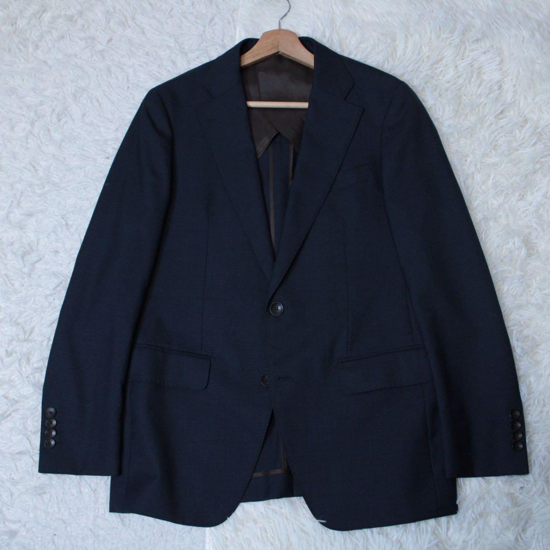 極美品 スーツセレクト 3ピース セットアップスーツ ネイビー A6 チェック