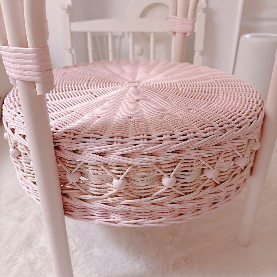ガラステーブル ラウンド ベビーピンク ウィッカー ラタン