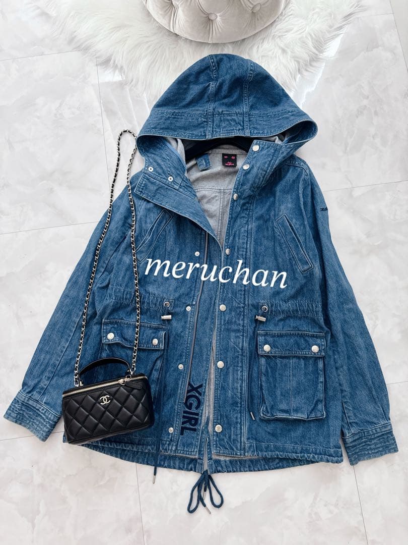 X-girl♡フード付きデニムジャケット アウター ミドル丈 y2k