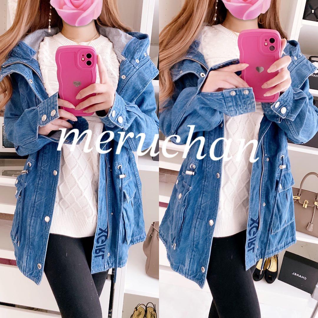 X-girl♡フード付きデニムジャケット アウター ミドル丈 y2k