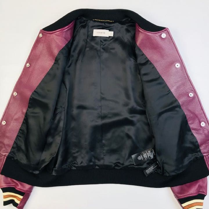美品★COACH・ニットリブ切替 恐竜ワッペン付 レザージャケット(2)