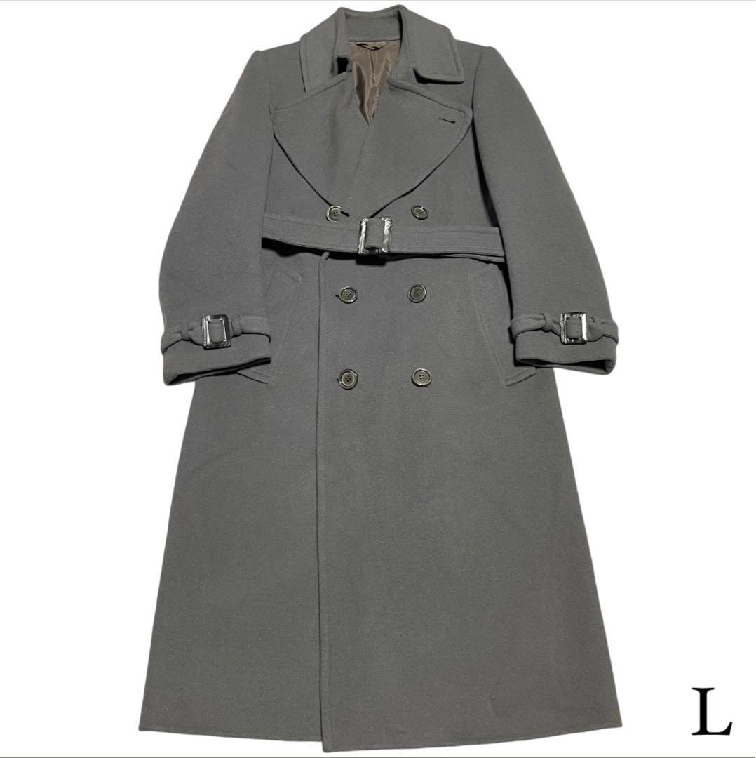 イタリア製【vintage】マキシ丈ウールダブルチェスターコート スカイブルーL