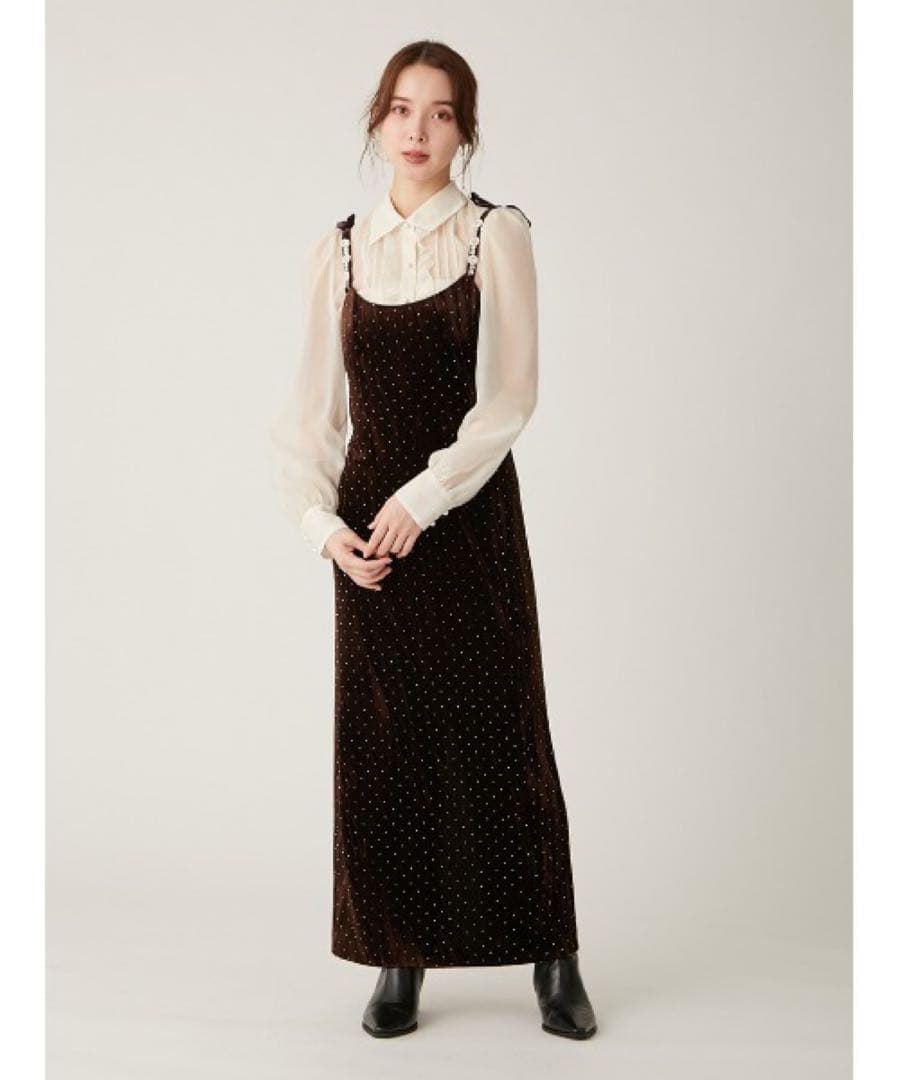 L.B CANDY STOCK ブラウスセットビジューベロアキャミワンピース