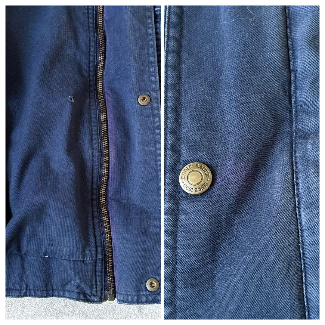 90s エディーバウアー XL 襟レザー 短丈フィールド ダウンジャケット 青_