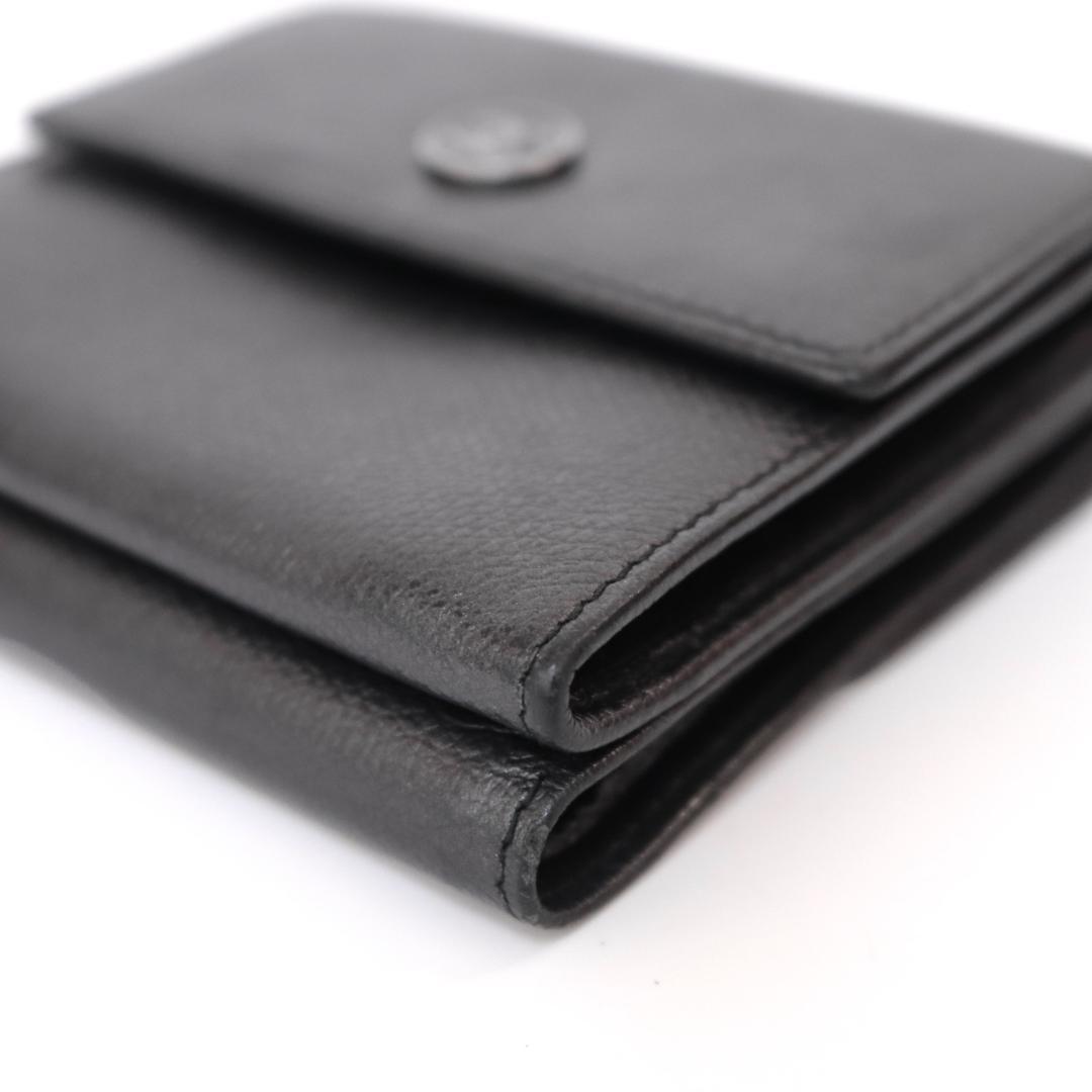 CHANEL シャネル　三つ折り財布　ココボタン　Wホック　ブラック　レザー