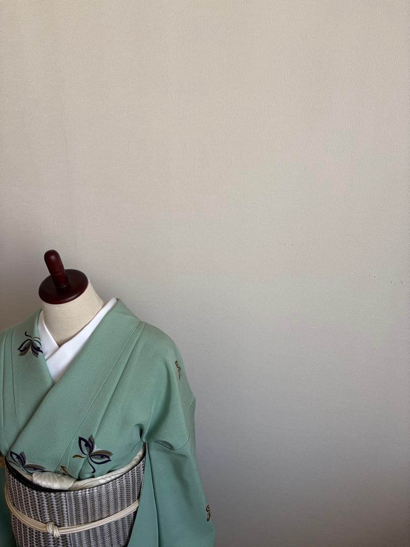 ❤️主役になれる正絹小紋　縮緬　ティファニーブルー　新品保管　新品畳紙付き