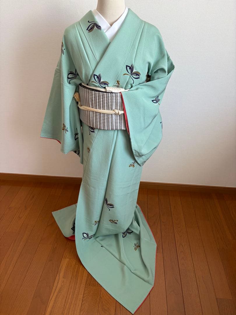 ❤️主役になれる正絹小紋　縮緬　ティファニーブルー　新品保管　新品畳紙付き