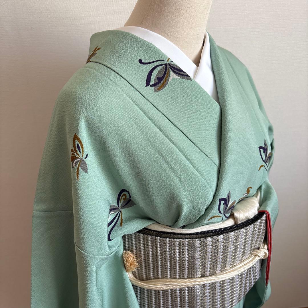 ❤️主役になれる正絹小紋　縮緬　ティファニーブルー　新品保管　新品畳紙付き