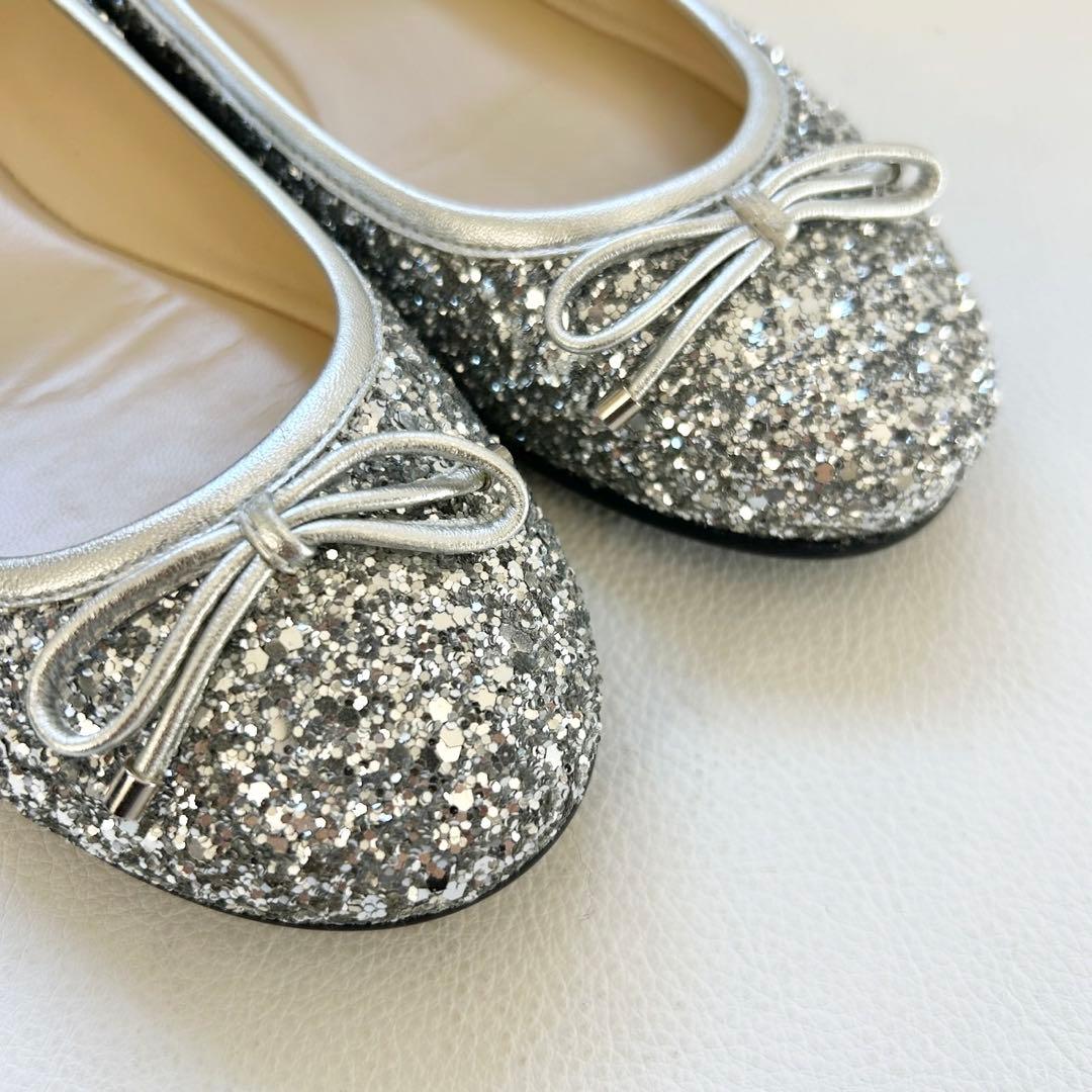 美品✨JIMMY CHOO グリッター フラットシューズ シルバー 37