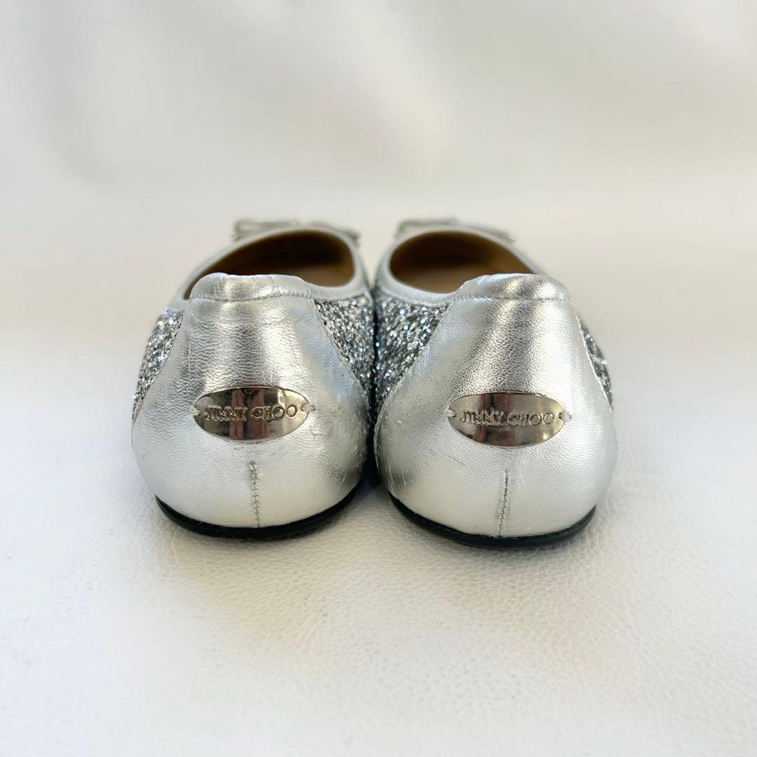 美品✨JIMMY CHOO グリッター フラットシューズ シルバー 37
