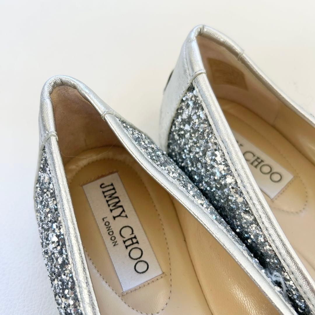 美品✨JIMMY CHOO グリッター フラットシューズ シルバー 37