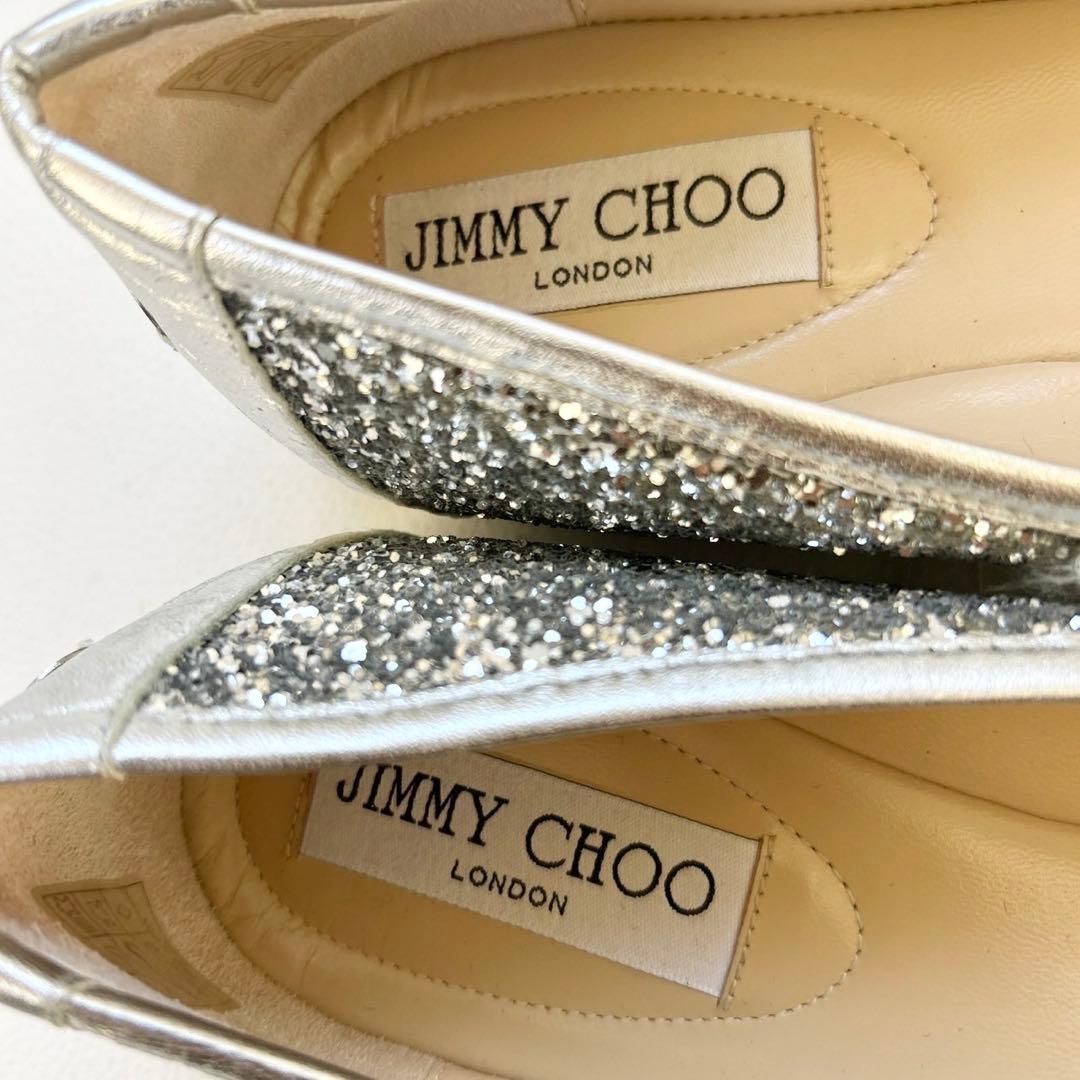 美品✨JIMMY CHOO グリッター フラットシューズ シルバー 37