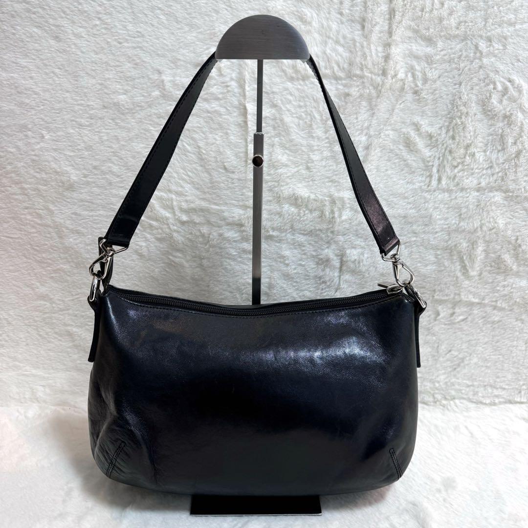 【美品】ヒロフ ワンショルダーバッグ Hロゴ レザー 2way 本革　ブラック