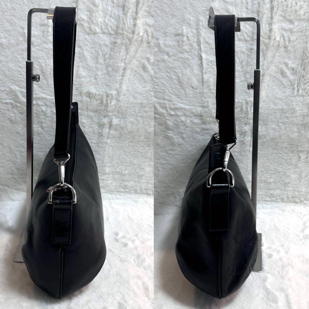 【美品】ヒロフ ワンショルダーバッグ Hロゴ レザー 2way 本革　ブラック