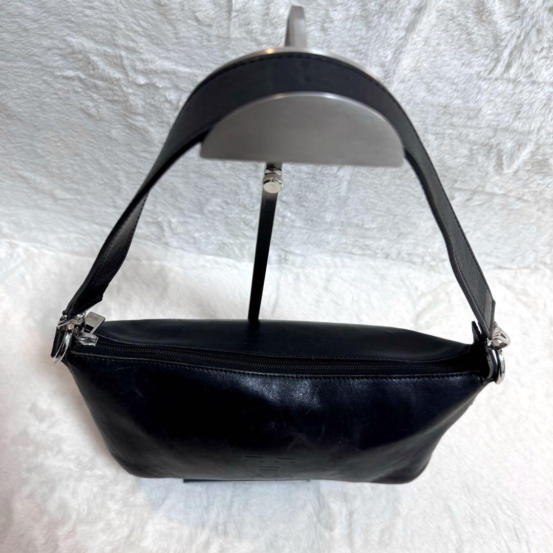 【美品】ヒロフ ワンショルダーバッグ Hロゴ レザー 2way 本革　ブラック