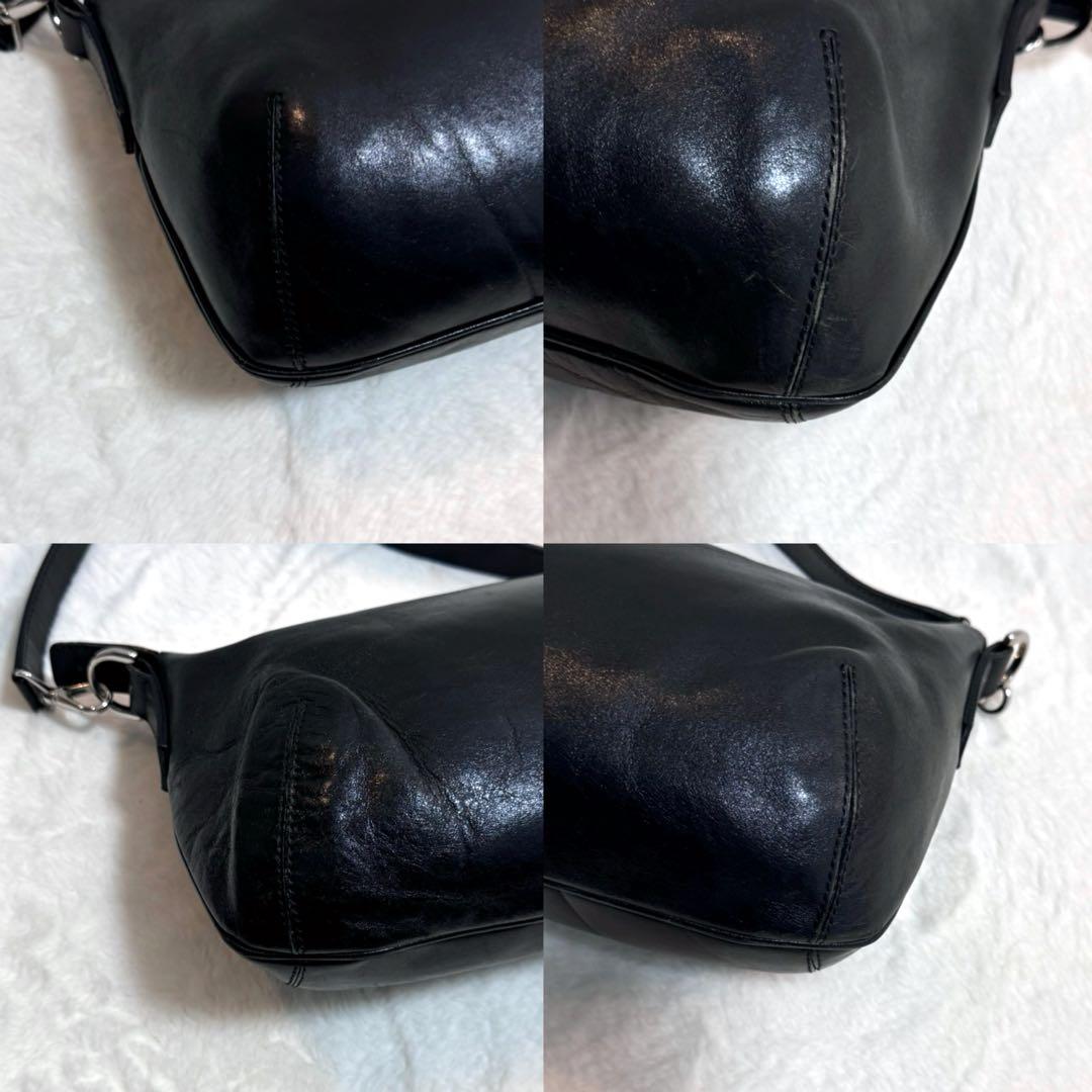 【美品】ヒロフ ワンショルダーバッグ Hロゴ レザー 2way 本革　ブラック