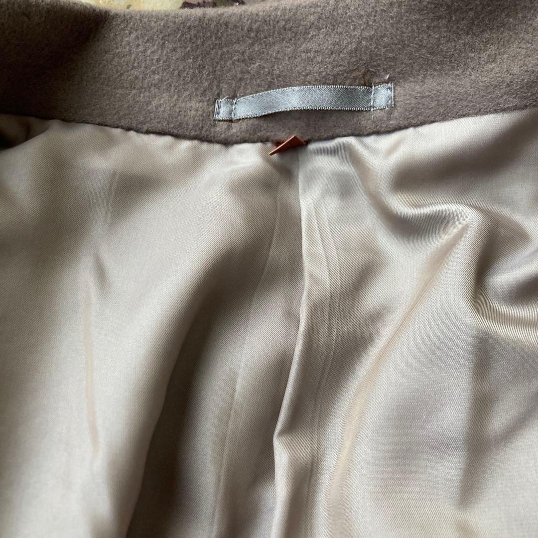 ウール ダブルブレスト ロングコート グレーブラウン