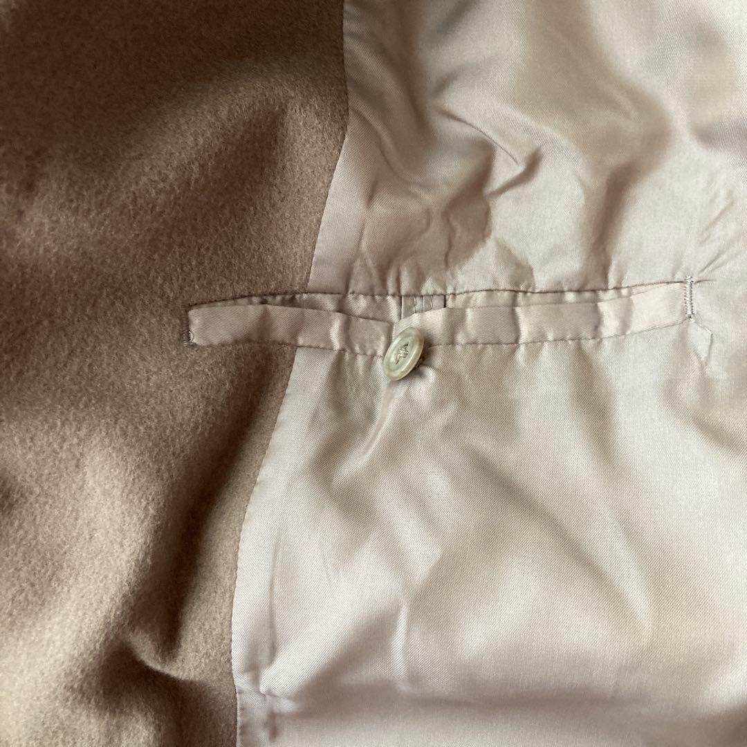 ウール ダブルブレスト ロングコート グレーブラウン