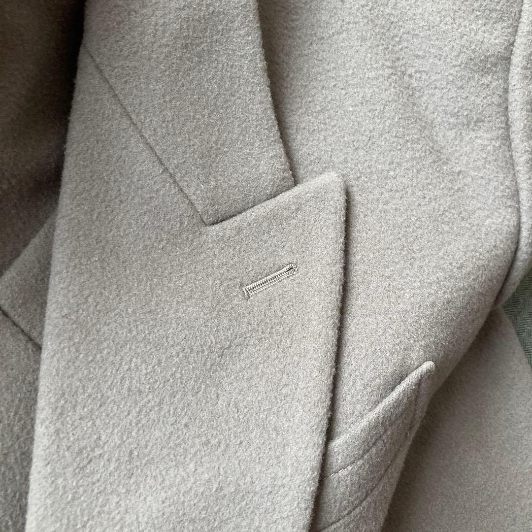 ウール ダブルブレスト ロングコート グレーブラウン