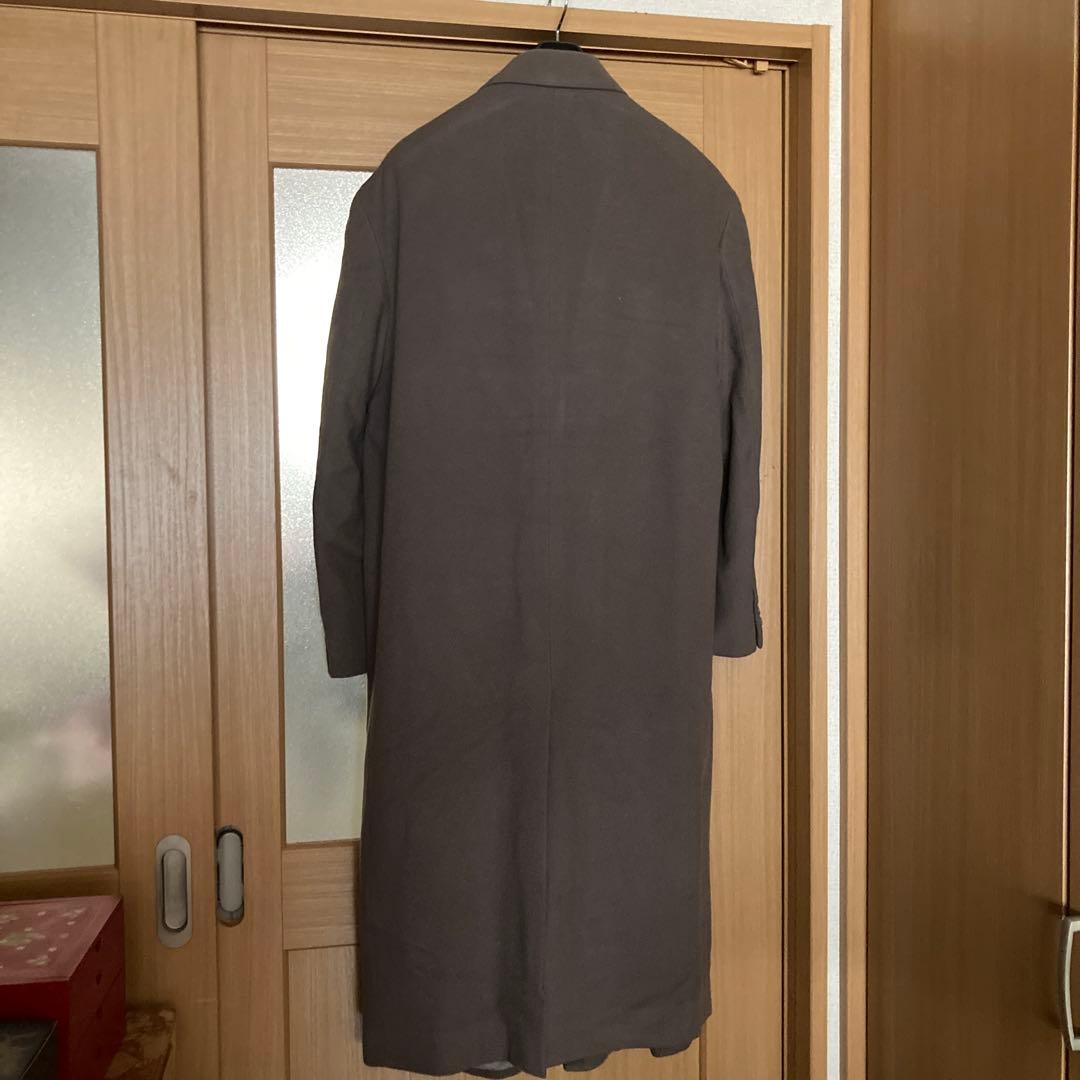 ウール ダブルブレスト ロングコート グレーブラウン