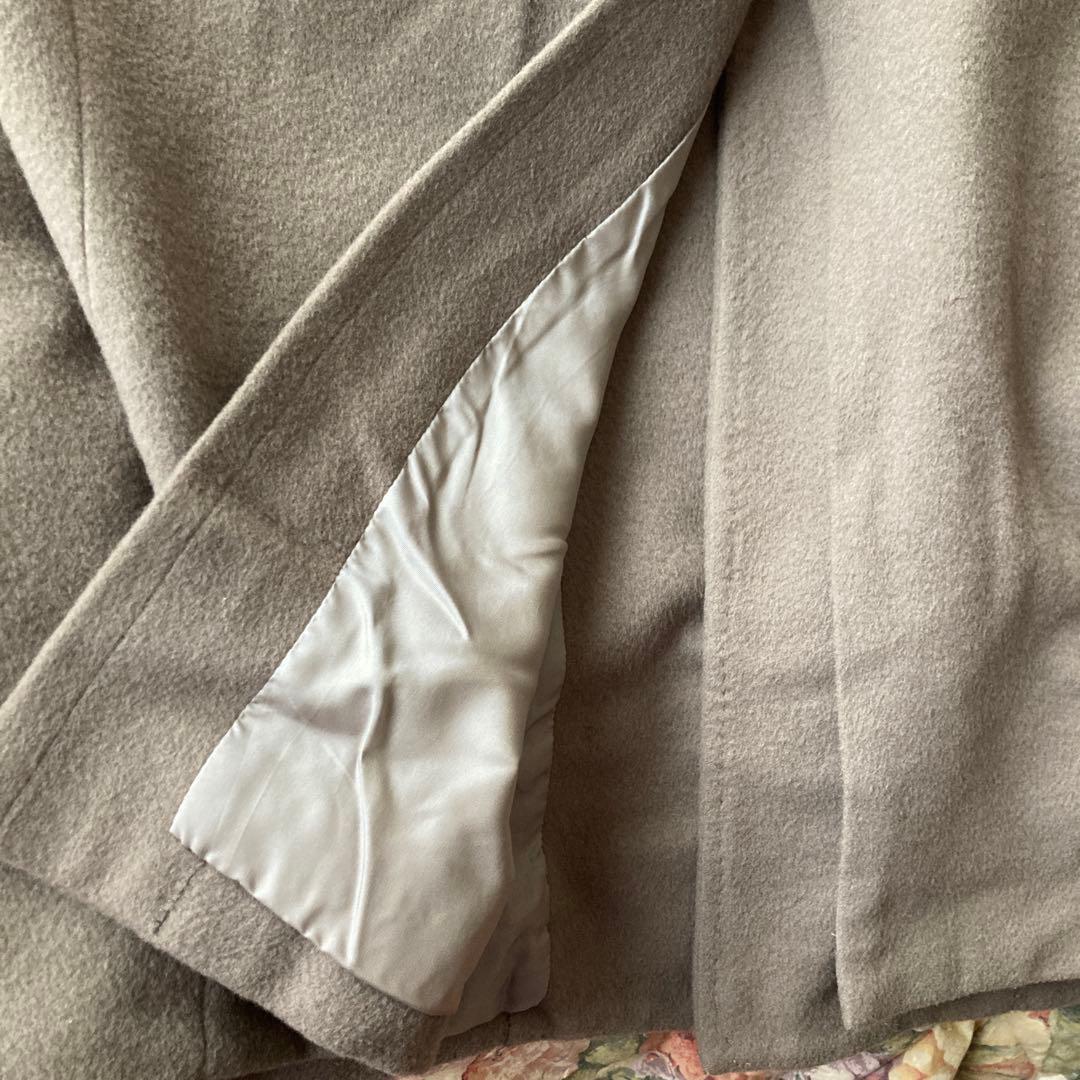 ウール ダブルブレスト ロングコート グレーブラウン