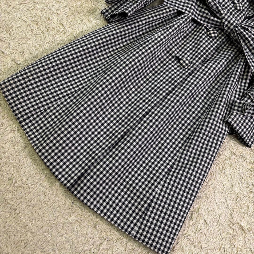 エムズグレイシー　ギンガムチェック　リボン　フリル　トレンチコート　40