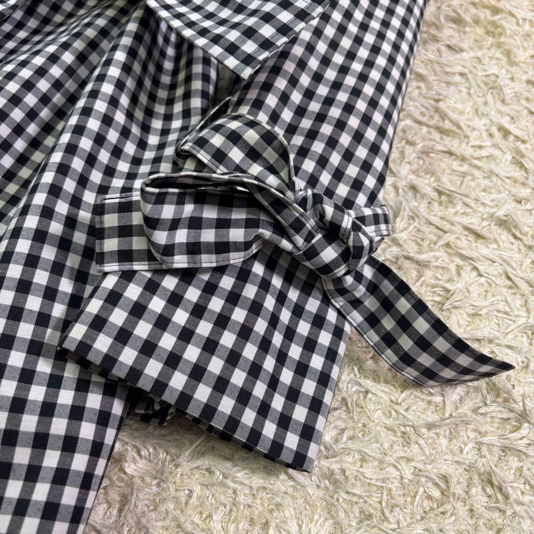 エムズグレイシー　ギンガムチェック　リボン　フリル　トレンチコート　40