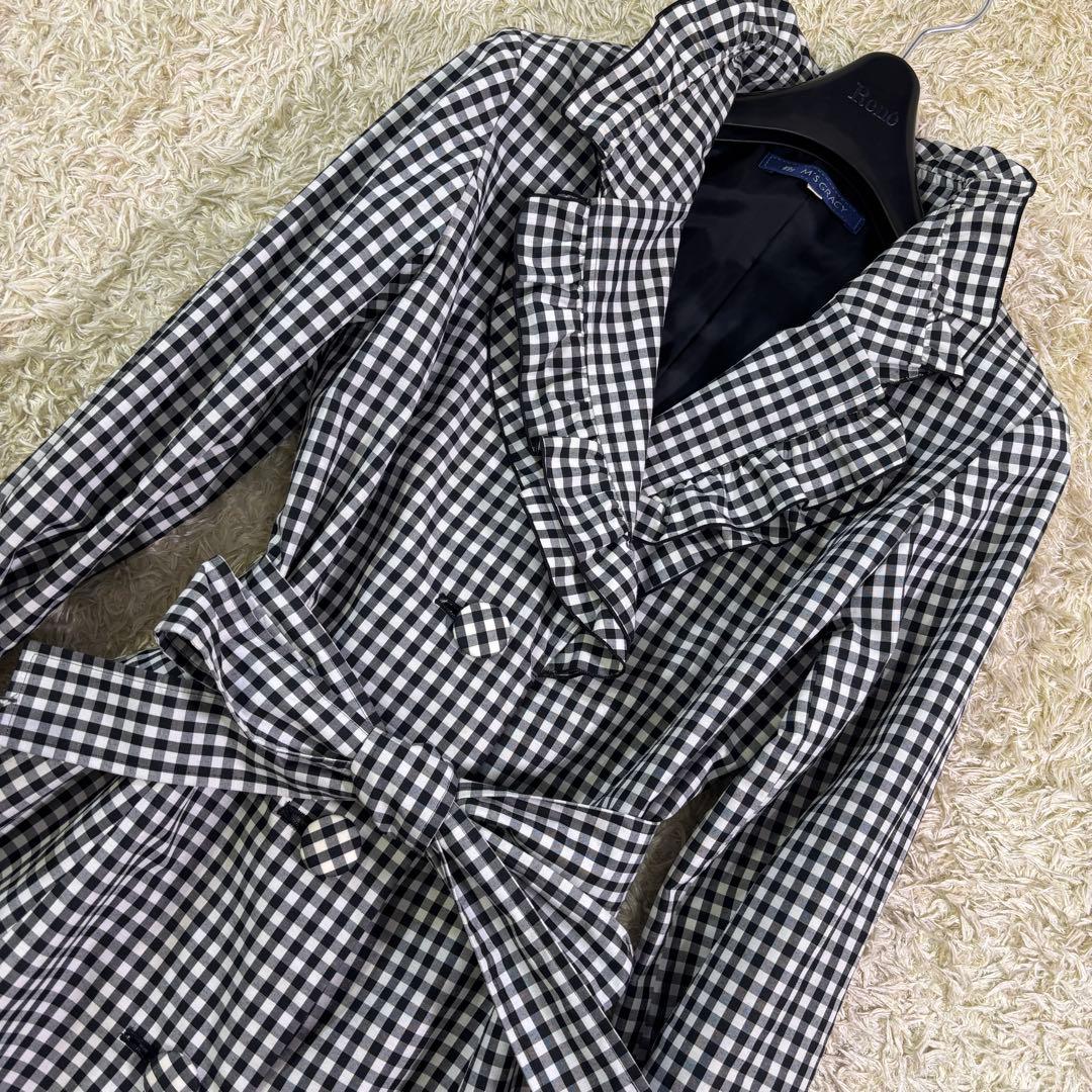 エムズグレイシー　ギンガムチェック　リボン　フリル　トレンチコート　40