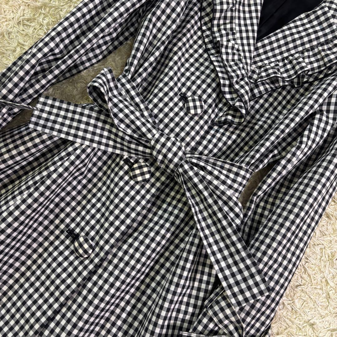 エムズグレイシー　ギンガムチェック　リボン　フリル　トレンチコート　40