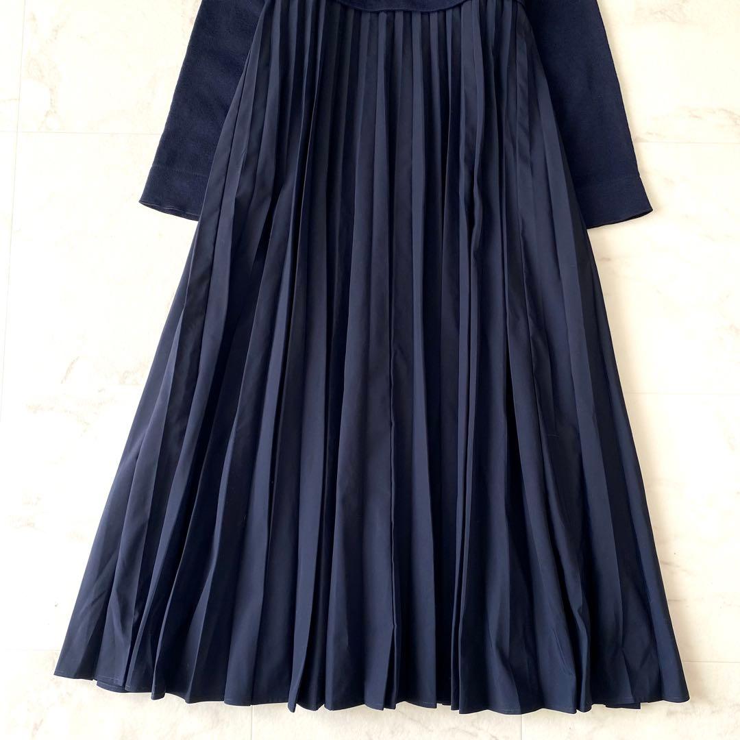 美品.定価3.2万☆ボールジィ ドッキングワンピース プリーツ 異素材 紺 36