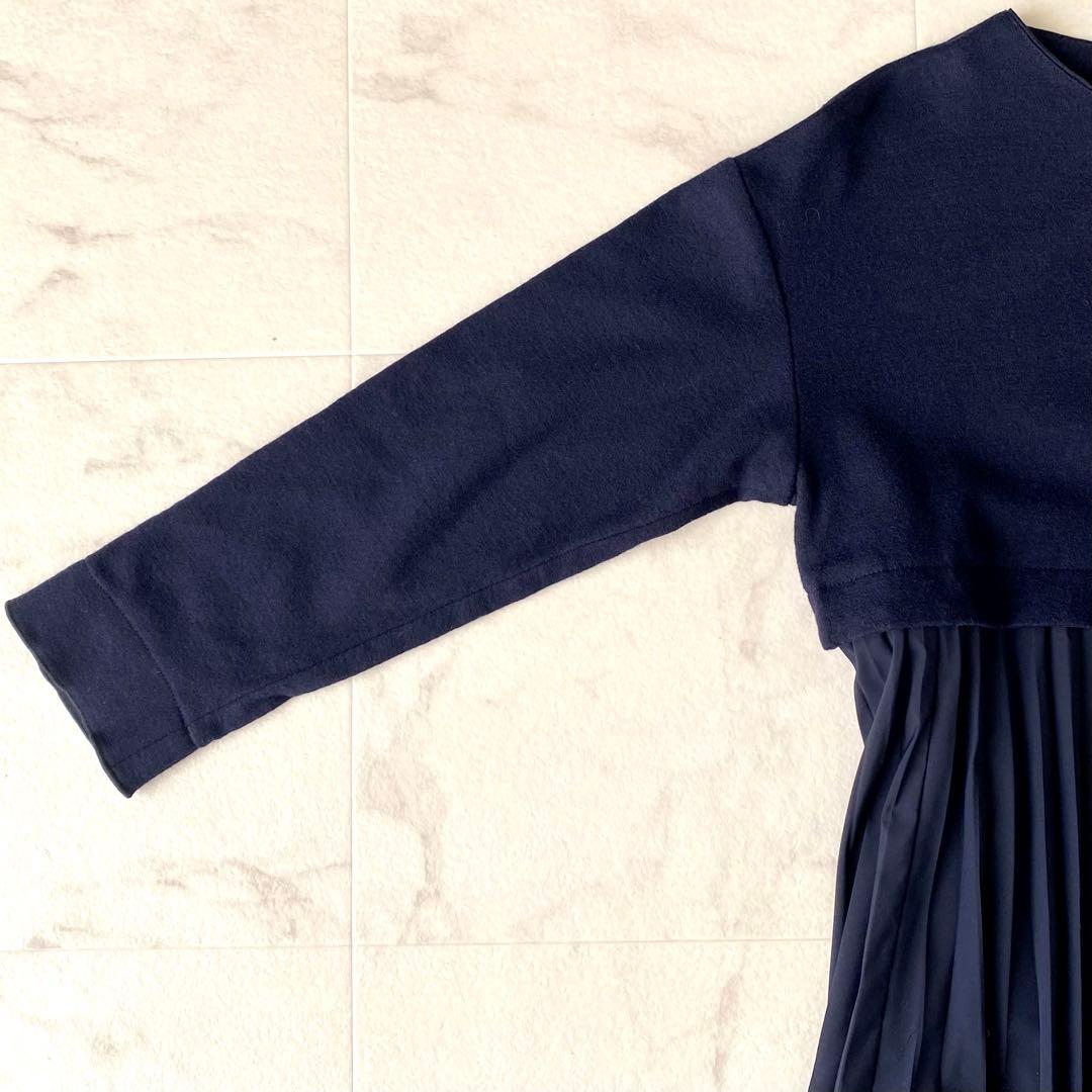 美品.定価3.2万☆ボールジィ ドッキングワンピース プリーツ 異素材 紺 36