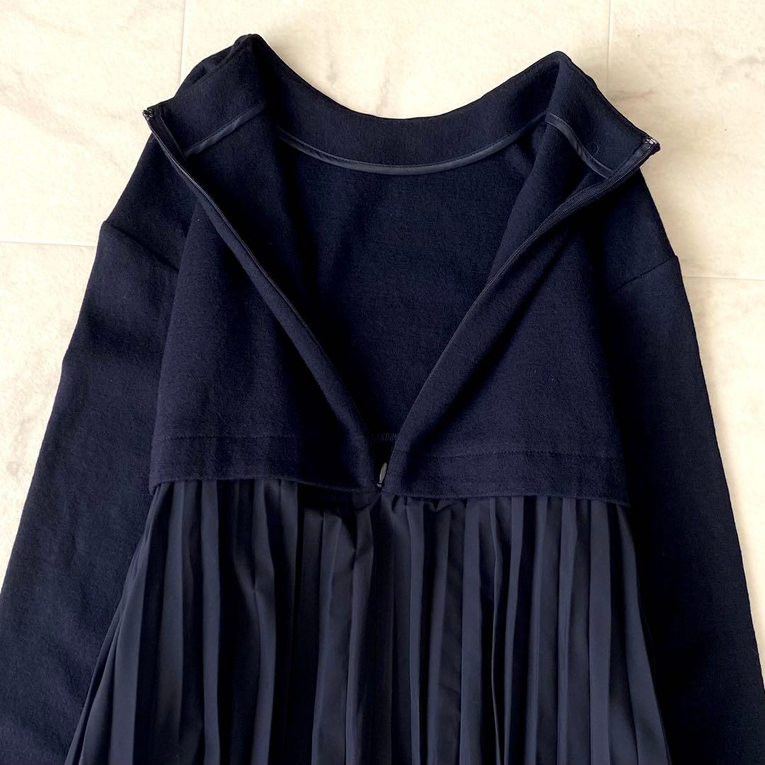 美品.定価3.2万☆ボールジィ ドッキングワンピース プリーツ 異素材 紺 36
