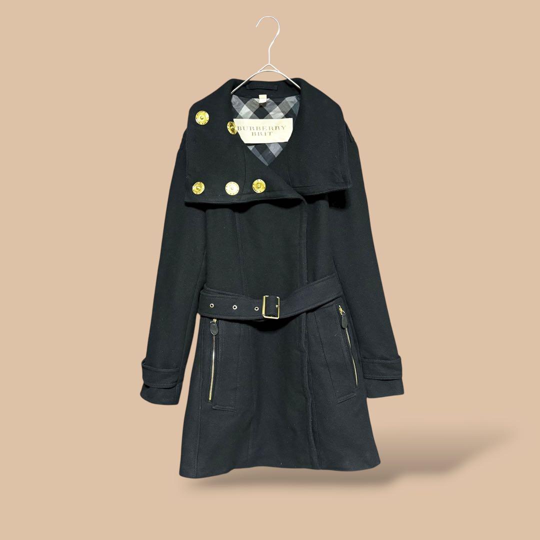 美品正規品ユーロ規格BURBERRYBRITカシミヤ混ウールコートチェック柄黒M