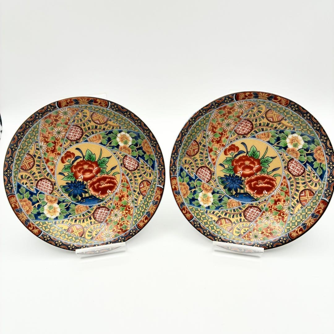 【美品】有田燒 万葉窯 色給丸紋 小皿揃 6枚セット 取皿 古伊万里 金彩