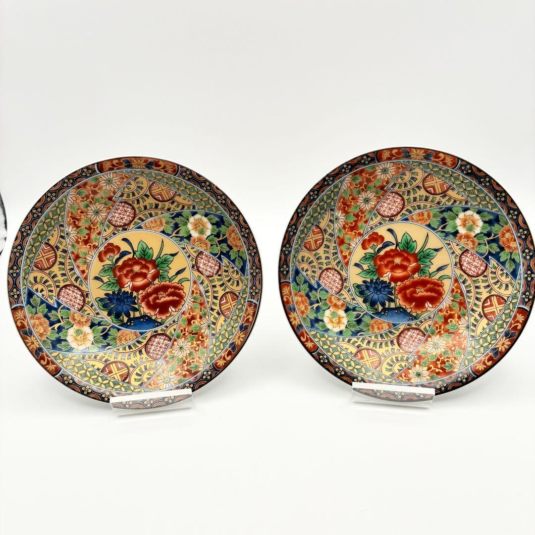 【美品】有田燒 万葉窯 色給丸紋 小皿揃 6枚セット 取皿 古伊万里 金彩