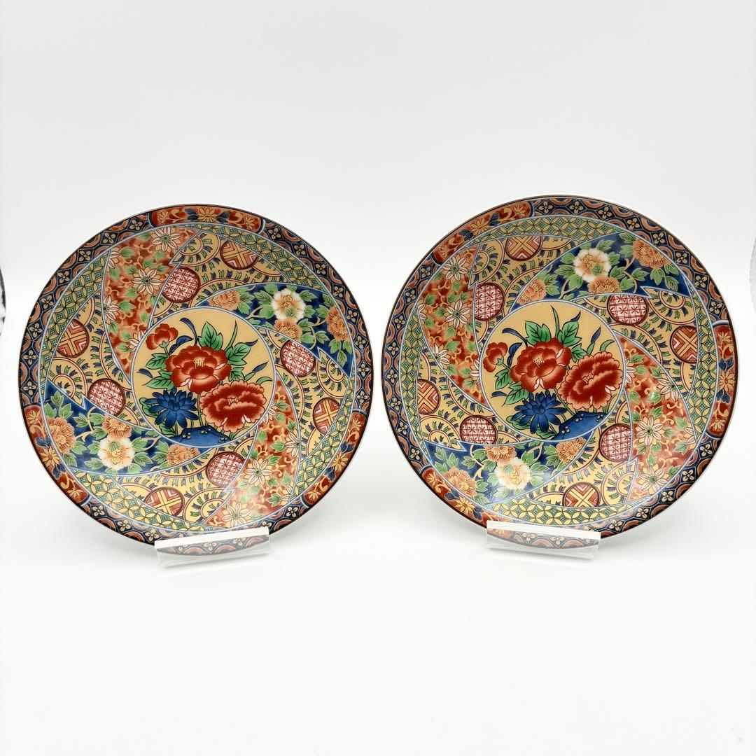 【美品】有田燒 万葉窯 色給丸紋 小皿揃 6枚セット 取皿 古伊万里 金彩