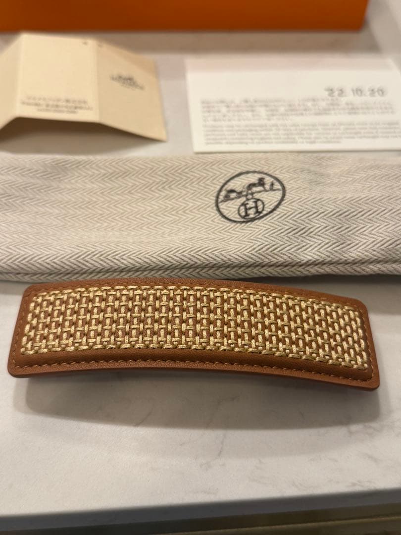 ✨️HERMES✨️エルメス バレッタヘアピン レザー ラタン