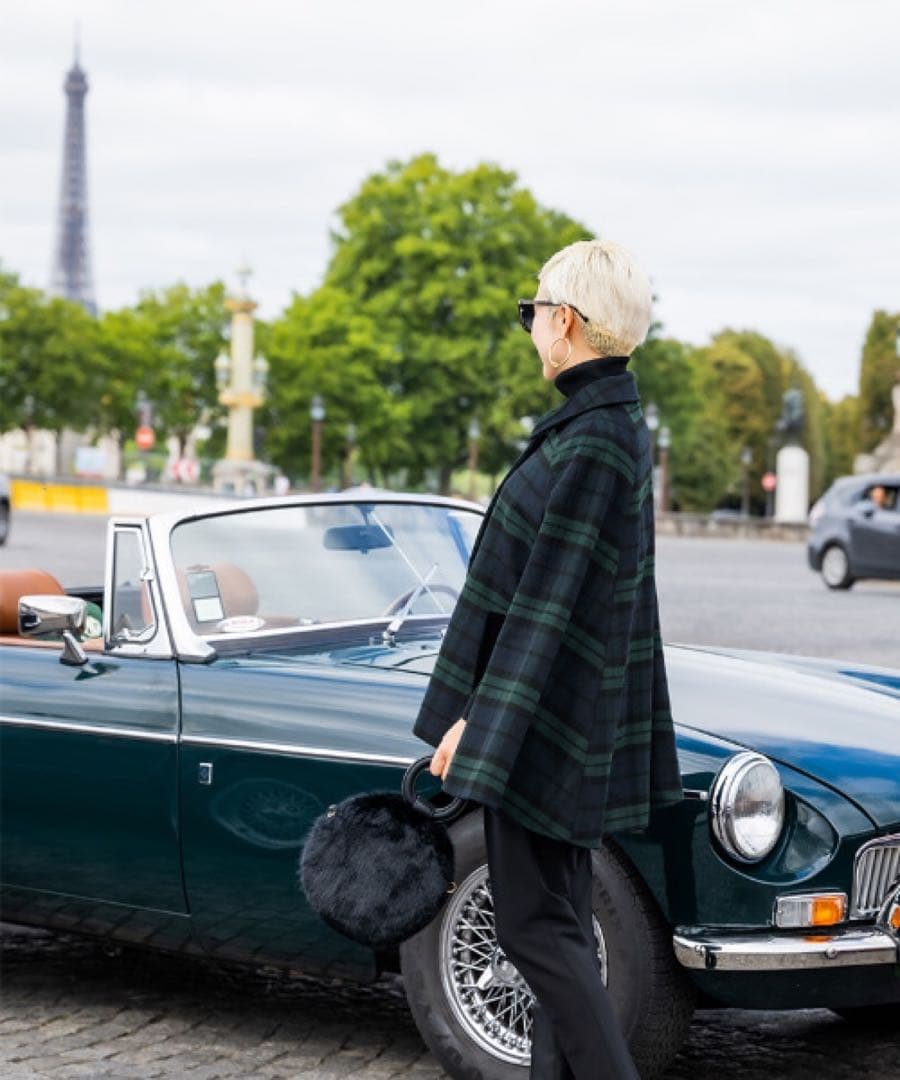 (未使用級)ジェンヌxブリジット　バルドー　コラボポンチョケープコート　チェック