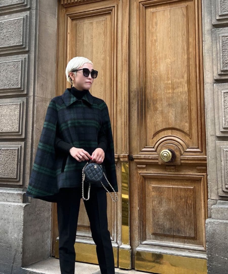 (未使用級)ジェンヌxブリジット　バルドー　コラボポンチョケープコート　チェック