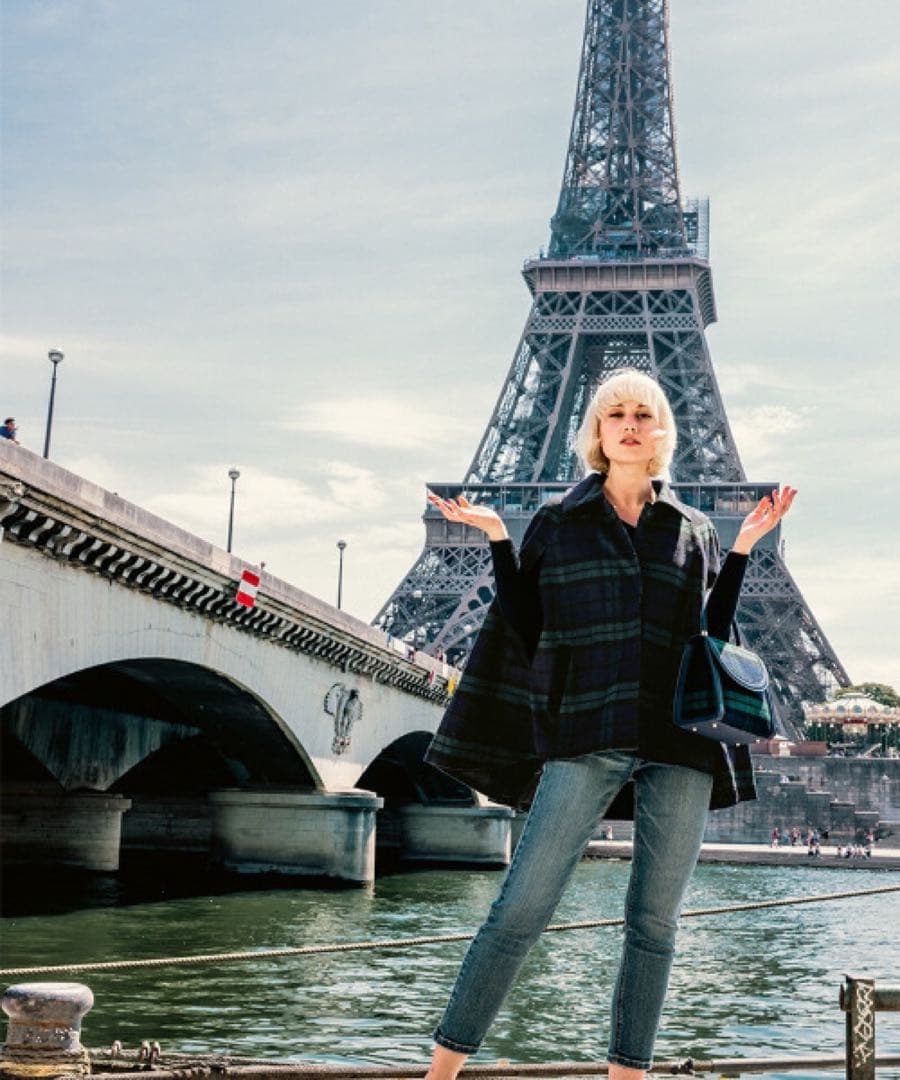 (未使用級)ジェンヌxブリジット　バルドー　コラボポンチョケープコート　チェック