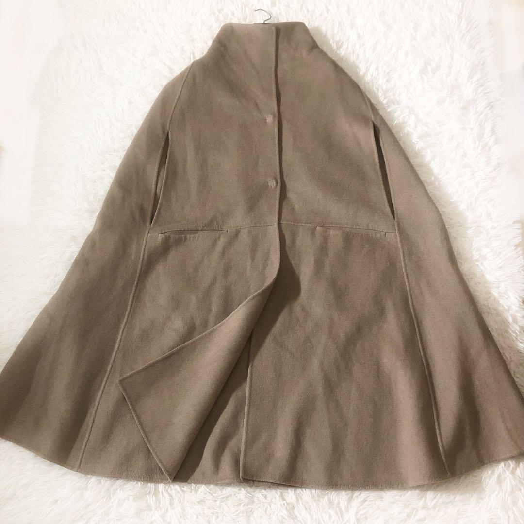 希少 ウィムガゼット カシミヤ100% リバーポンチョコート ロング グレージュ