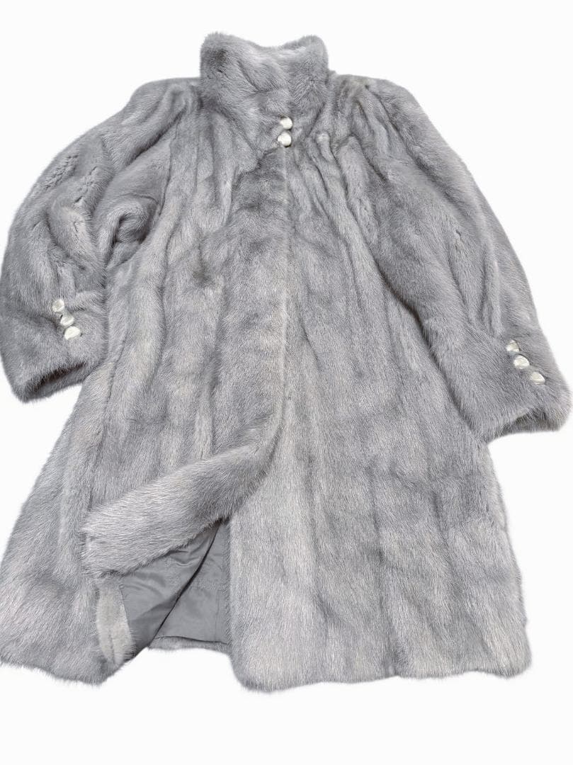 美品美色　ミンクコート　染め色　襟2way　毛皮　リアルファー　柔らか　ミドル丈