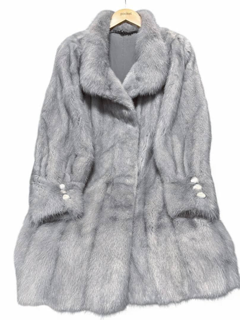 美品美色　ミンクコート　染め色　襟2way　毛皮　リアルファー　柔らか　ミドル丈