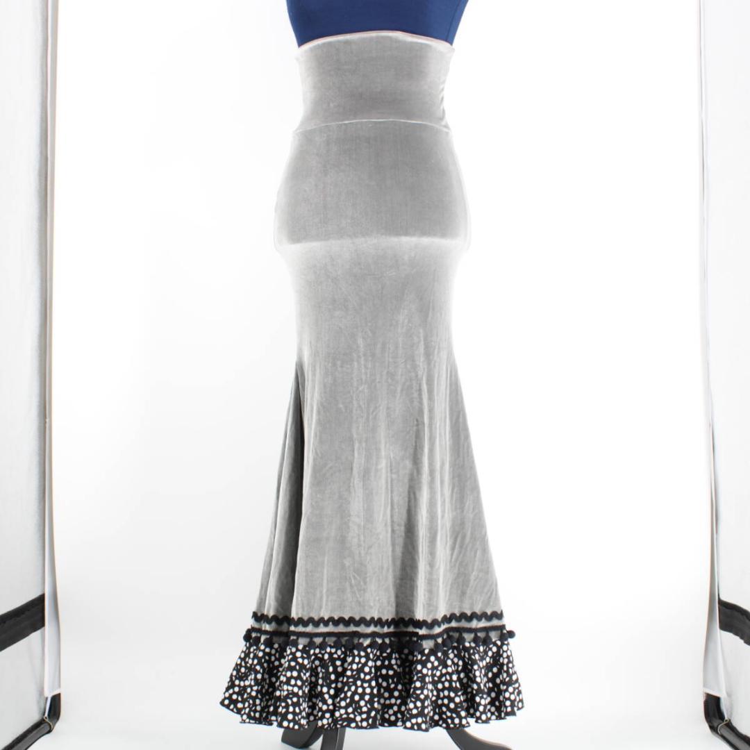 【美品 フラメンコ衣装】グレー ファルダ スカート ベロア ハイウエスト 水玉